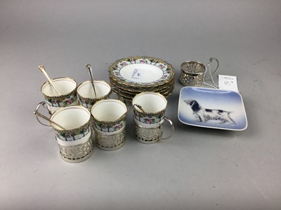 Lot 157 - AN AYNSLEY PART COFFEE SERVICE WITH SILVER CUP HOLDERS AND SPOONS