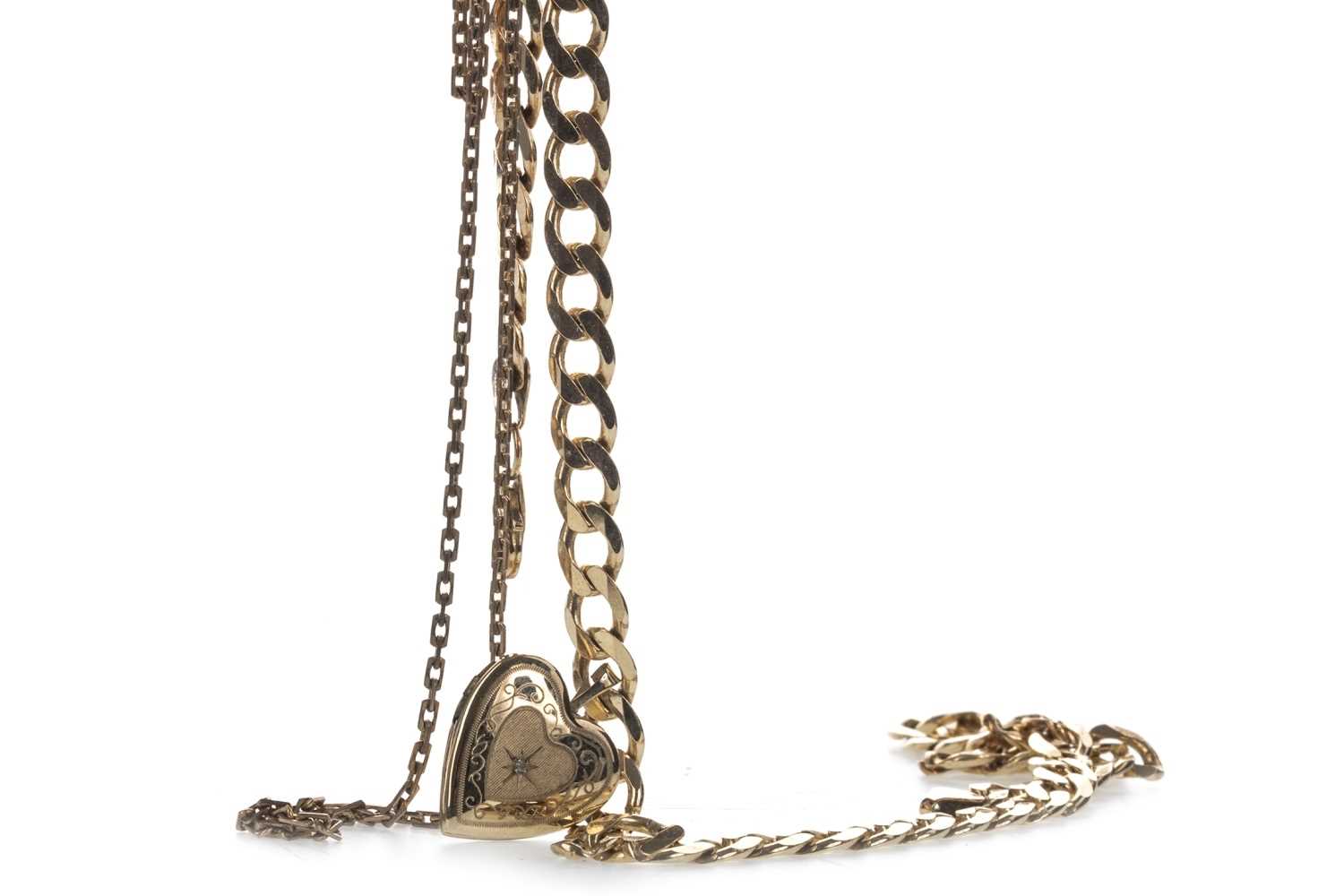 Lot 818 - TWO GOLD CHAINS AND A PENDANT