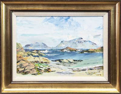 Lot 461 - MIST CLEARING ON RHUM, FROM COLL, AN OIL BY WILLIAM FERGUSON
