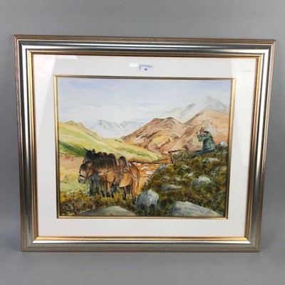 Lot 86 - RURAL SCENE WITH FIGURES AND HORSES BY MARTIN C NAUGHTON