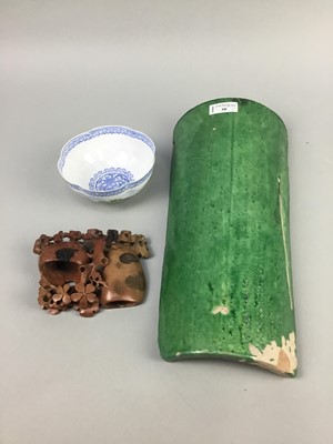 Lot 38 - A CHINESE CERAMIC TILE, A BRUSH WASH AND A BOWL