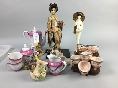 Lot 72 - A JAPANESE EGGSHELL TEA SERVICE, JAPANESE DOLLS AND OTHER ITEMS