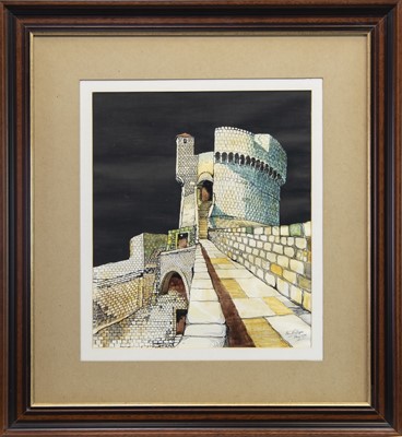 Lot 487 - FORT MINCETA, DUBROVNIK, A PEN AND WASH BY IAN PHILLIPS