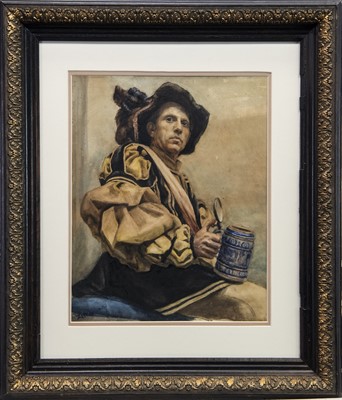 Lot 475 - PORTRAIT OF A MAN DRINKING BEER, A WATERCOLOUR BY RUDOLF SCHRAMM ZITTAU