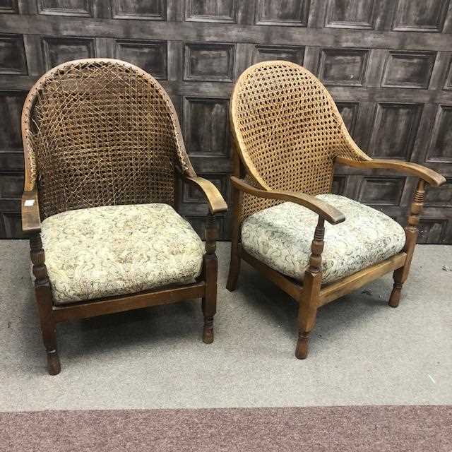 Lot 268 - A PAIR OF CANE PANELLED ARMCHAIRS