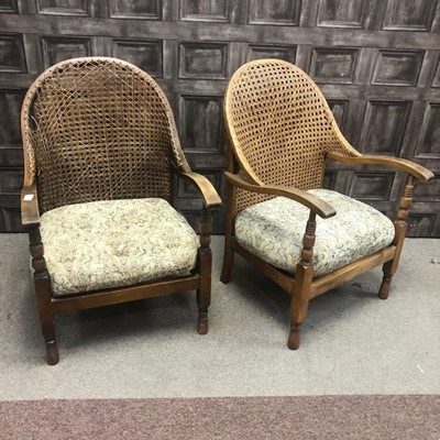 Lot 268 - A PAIR OF CANE PANELLED ARMCHAIRS