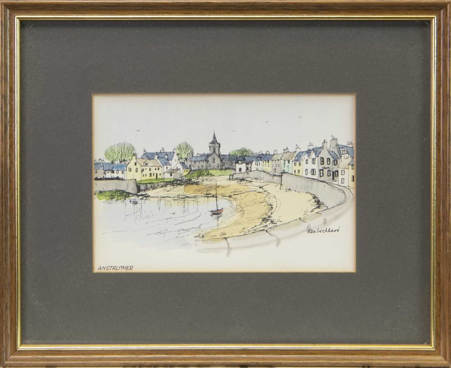 Lot 464 - ANSTRUTHER, A WATERCOLOUR BY KEN LOCHEAD