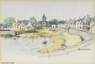 Lot 464 - ANSTRUTHER, A WATERCOLOUR BY KEN LOCHEAD