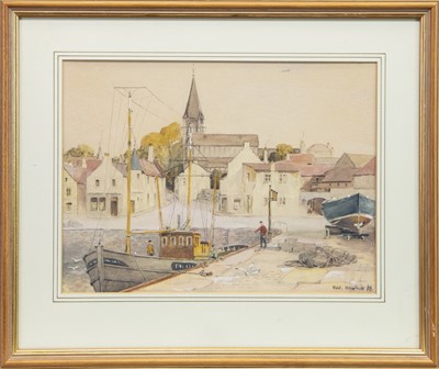 Lot 470 - ANSTRUTHER HARBOUR, A WATERCOLOUR BY ROBERT KILPATRICK