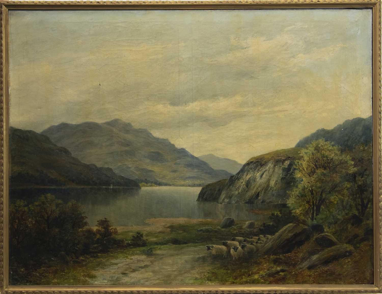 Lot 184 - HIGHLAND SCENE WITH SHEEP, AN OIL