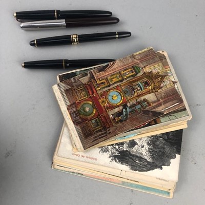 Lot 201 - THREE PARKER FOUNTAIN PENS, ANOTHER AND GROUP OF SOUVENIR SPOONS AND POSTCARDS