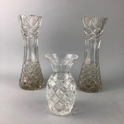 Lot 342 - A PAIR OF EARLY 20TH CENTURY CRYSTAL VASES AND ANOTHER VASE
