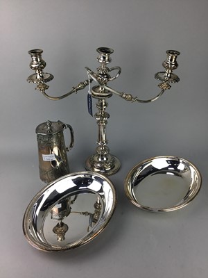 Lot 344 - A SILVER PLATED CANDELABRUM AND OTHER SILVER PLATED ITEMS
