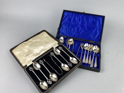 Lot 347 - A MAHOGANY CANTEEN OF SILVER PLATED CUTLERY AND OTHER CUTLERY