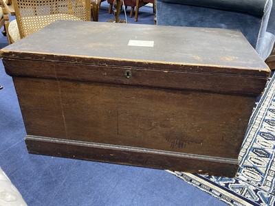 Lot 330 - A MAHOGANY BLANKET CHEST AND A VINTAGE TRAVEL TRUNK