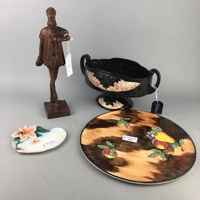 Lot 258 - AN EICHWOLD COMPORT, TWO TRAYS AND A WOOD FIGURE