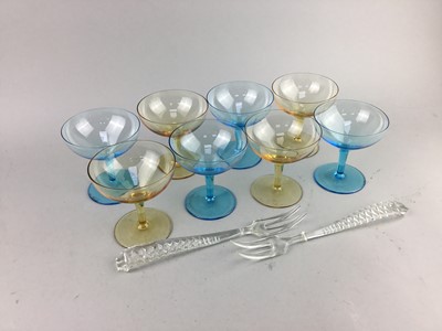 Lot 376 - AN AMBER GLASS LEMONADE SET ALONG WITH CHAMPAGNE COUPES AND OTHER CERAMICS