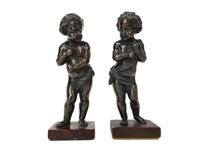 Lot 1411 - A PAIR OF 19TH CENTURY BRONZE FIGURES OF PUTTI