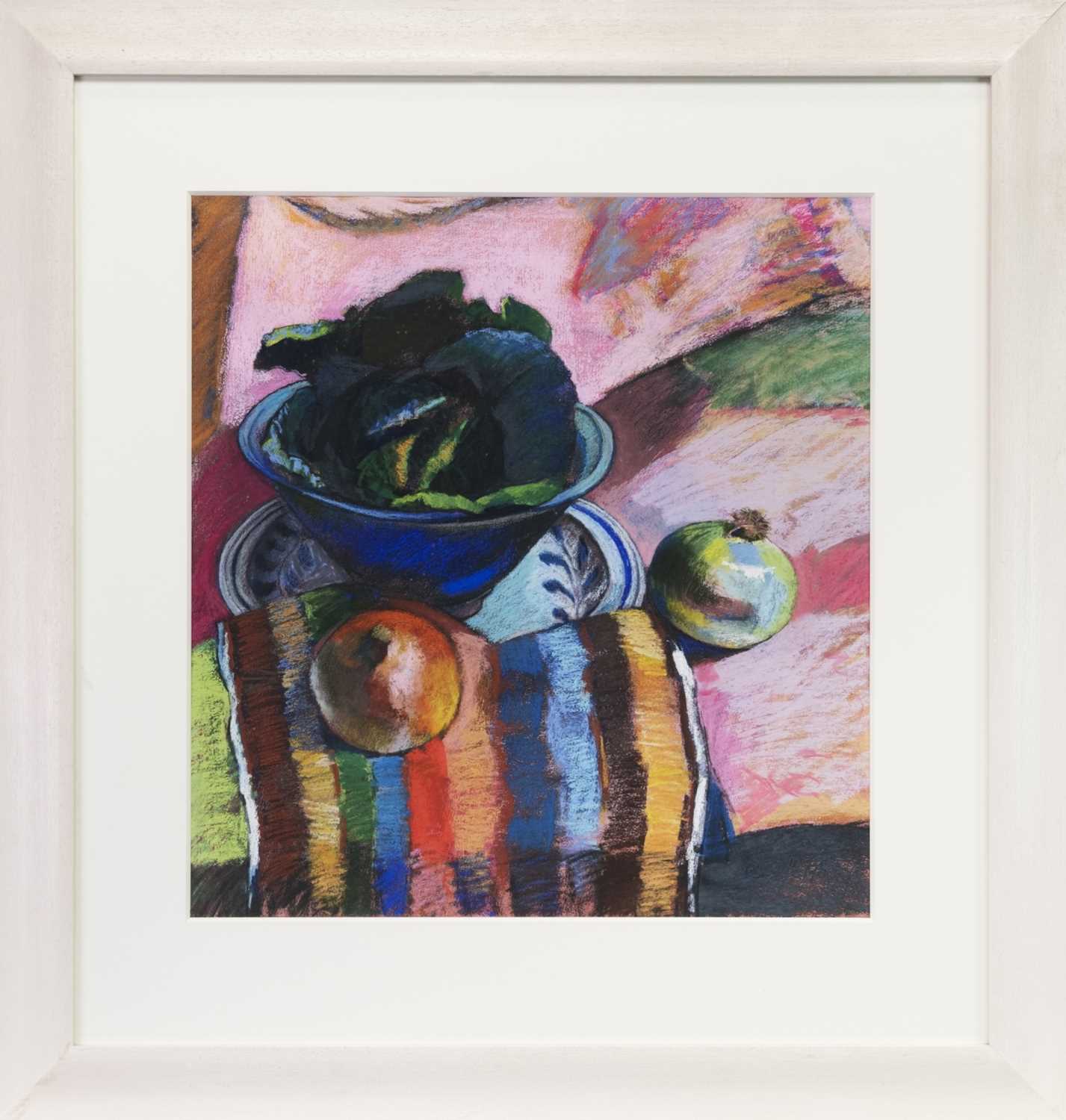 Lot 516 - FRUIT AND VEG, A PASTEL BY CAROL MOORE