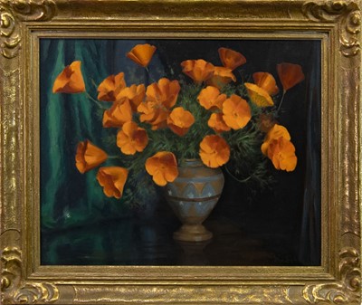 Lot 137 - FLORAL STILL LIFE WITH DOULTON LAMBETH CERAMIC, AN OIL BY NICOL LAIDLAW