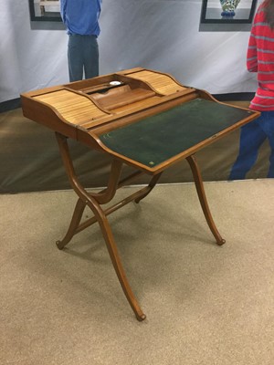 Lot 1646 - A REPRODUCTION YEW WOOD CAMPAIGN WRITING DESK
