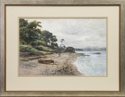 Lot 433 - FIGURES BY THE SHORE, A WATERCOLOUR BY JAMES KINNEAR
