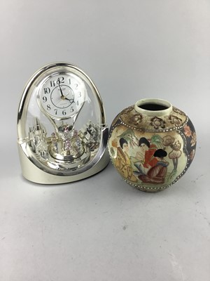 Lot 378 - A JAPANESE SATSUMA STYLE VASE, CLOCK AND TWO FIGURE GROUPS