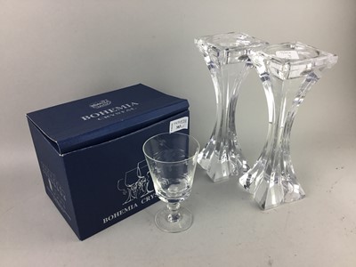Lot 383 - A SET OF BOHEMIA CRYSTAL GLASSES ALONG WITH OTHER GLASSWARE