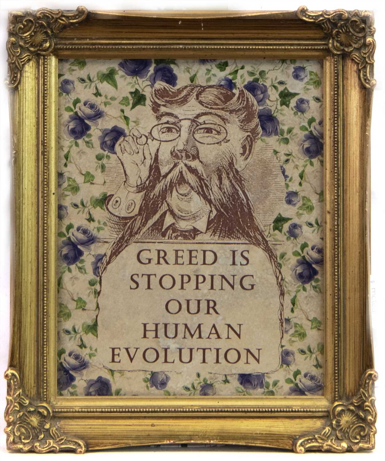 Lot 660 - GREED IS STOPPING OUR HUMAN EVOLUTION, A CERAMIC TILE BY CARRIE REICHARDT