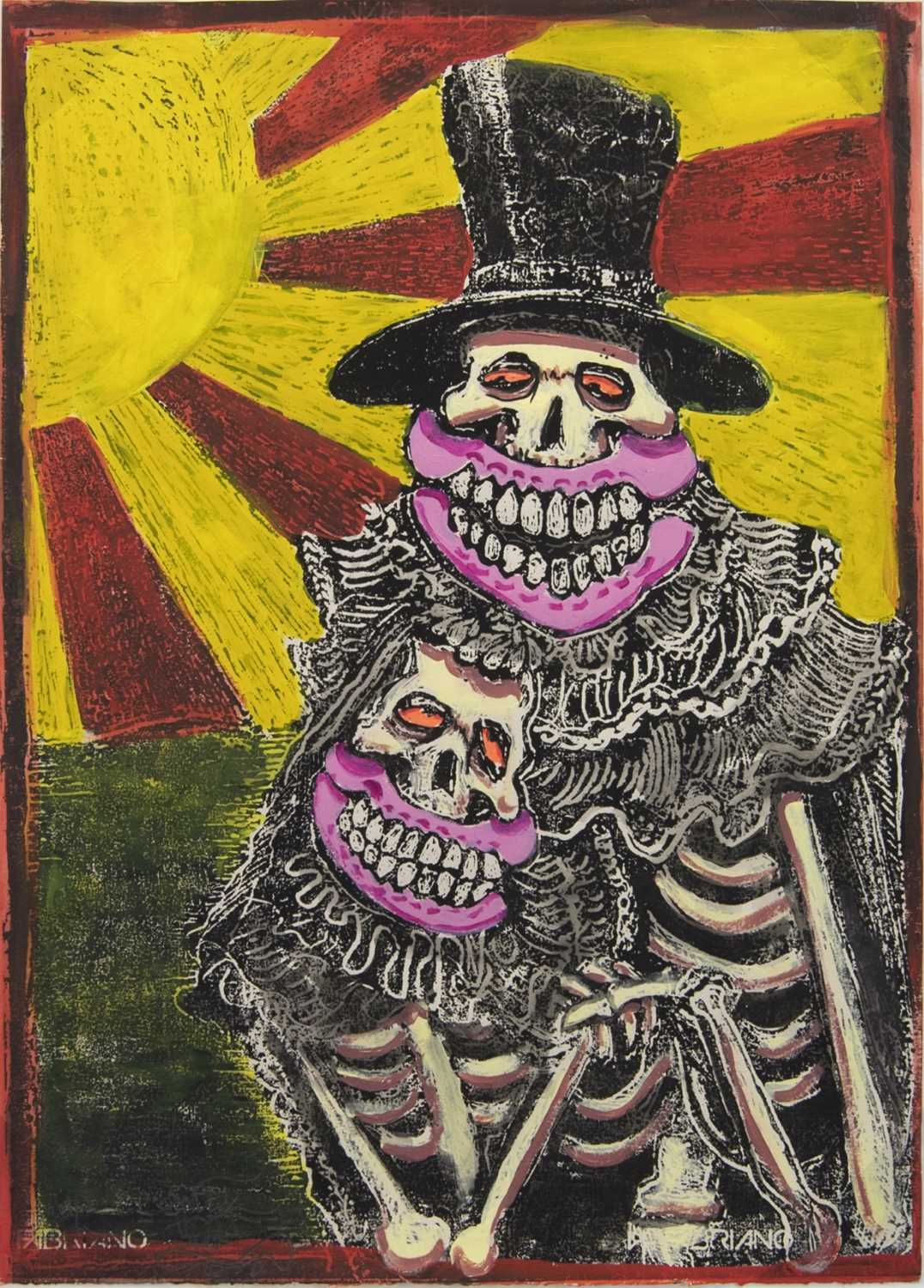 Lot 663 - LOVERS, A WOODCUT BY SWEET TOOF