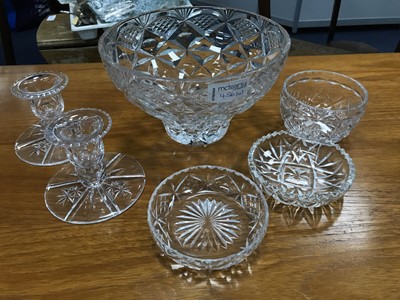 Lot 456 - A CRYSTAL BOWL, CANDLE HOLDERS AND OTHER ITEMS