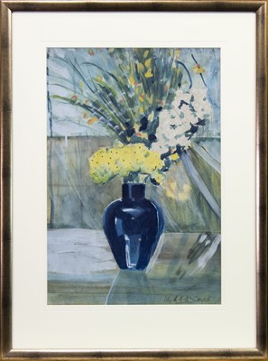 Lot 518 - FLOWERS IN A BLUE VASE, A WATERCOLOUR BY LILY MCDOUGALL