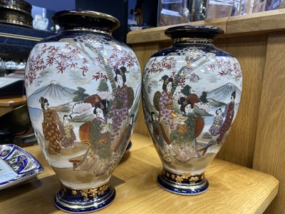 Lot 434 - A PAIR OF JAPANESE SATSUMA VASES AND A COLLECTION OF TEA WARE