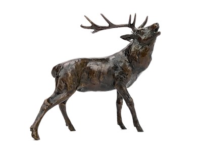 Lot 1433 - STAG ROARING, A BRONZE BY MICHAEL SIMPSON