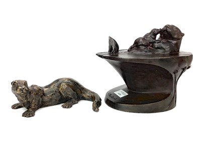 Lot 1436 - OTTER & PUP, A BRONZE BY I. MACLEOD ALONG WITH ANOTHER