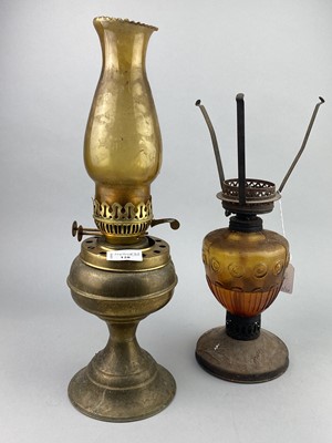 Lot 128 - A LOT OF GLASS WARE AND TWO OIL LAMPS