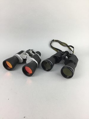 Lot 127 - A LOT OF TWO PAIRS OF BINOCULARS, A POLAROID CAMERA AND A GLOBE