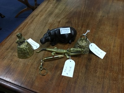 Lot 121 - A VICTORIAN EMBOSSING STAMP AND GROUP OF BRASSWARE