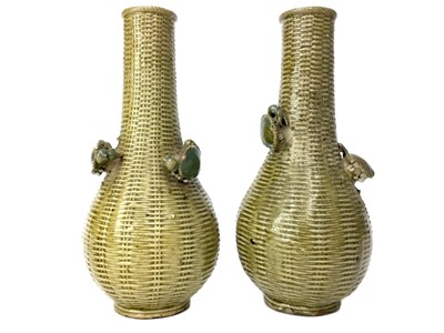 Lot 731 - A PAIR OF CHINESE 'BASKET WEAVE' BALUSTER VASES