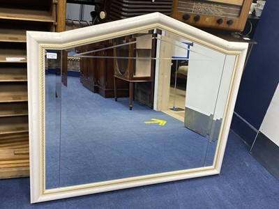 Lot 47 - A CREAM FRAMED OVER MANTEL MIRROR AND ANOTHER WALL MIRROR
