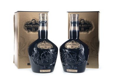 Lot 409 - TWO CHIVAS REGAL ROYAL SALUTE 21 YEARS OLD SAPPHIRE FLAGON