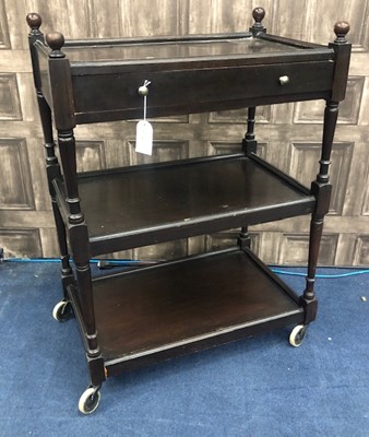 Lot 77 - A STAINED WOOD THREE TIER TEA TROLLEY