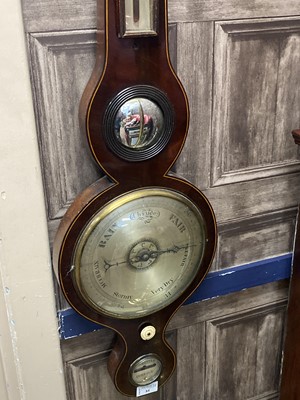 Lot 84 - A STAINED WOOD WHEEL BAROMETER