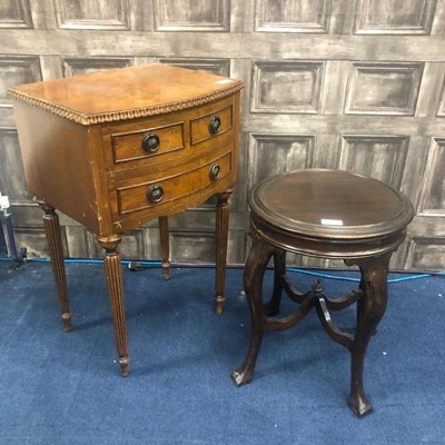 Lot 209 - A WALNUT BEDSIDE CHEST AND A MAHOGANY PLANT STAND