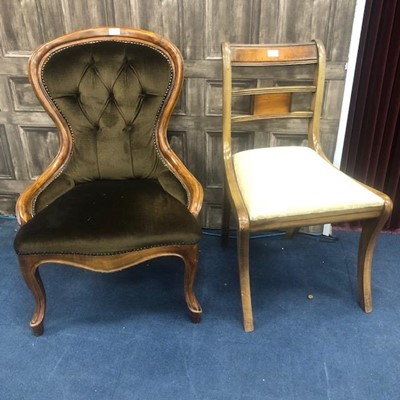 Lot 208 - A REPRODUCTION VICTORIAN STYLE GOSSIP CHAIR AND A MAHOGANY SINGLE CHAIR