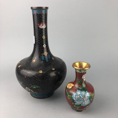 Lot 227 - A LOT OF TWO CLOISONNE VASES AND TWO BOXES