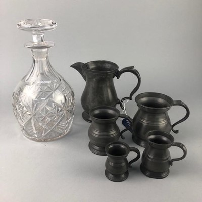 Lot 163 - A CRYSTAL DECANTER AND PEWTER WARE