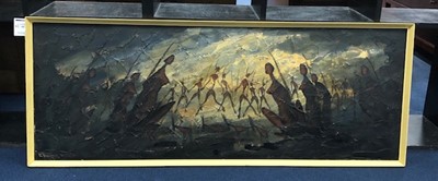 Lot 185 - THE BATTLE, A CONTEMPORARY OIL