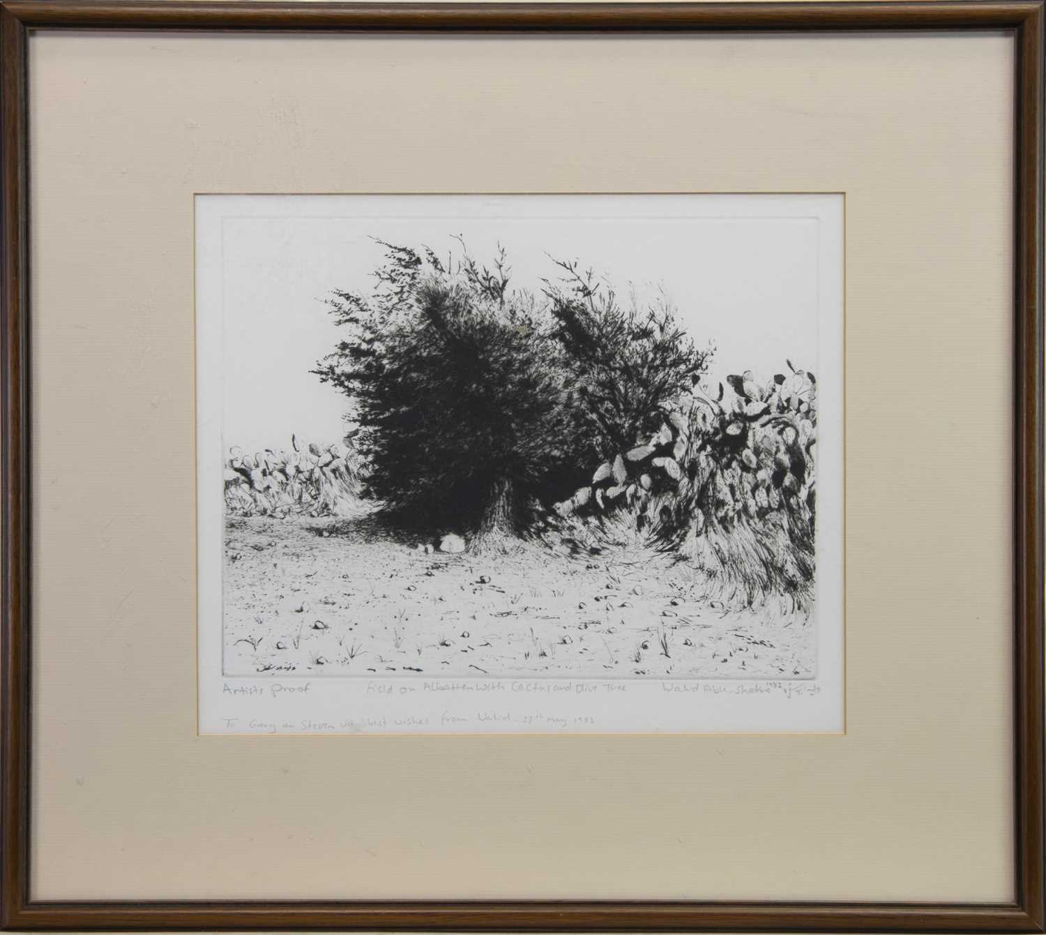 Lot 401 - FIELD ON ALBATTAN WITH CACTUS, AN ETCHING BY WALID ABU-SHAKRA