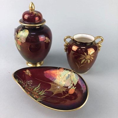 Lot 360 - A CARLTON WARE ROUGE ROYALE LIDDED VASE, ANOTHER VASE AND A COMPORT